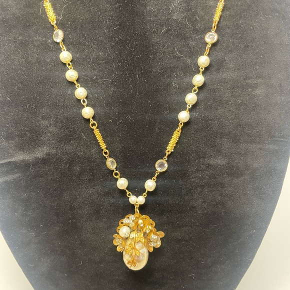 Victorian faux Pearl and gold necklace with drop earrings - Picture 1 of 5